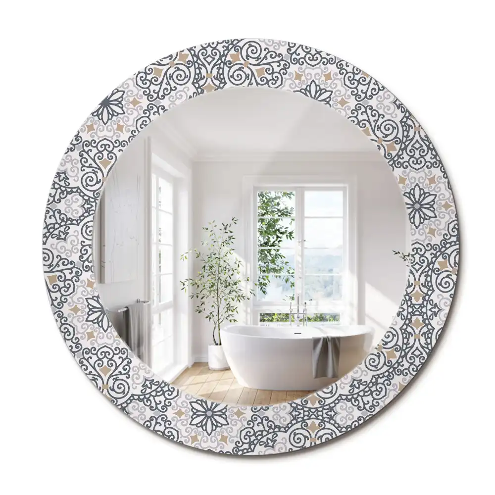 Miroir rond avec décoration ornements géométriques