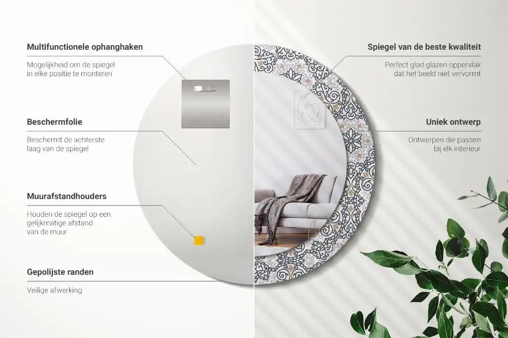 Miroir rond avec décoration ornements géométriques