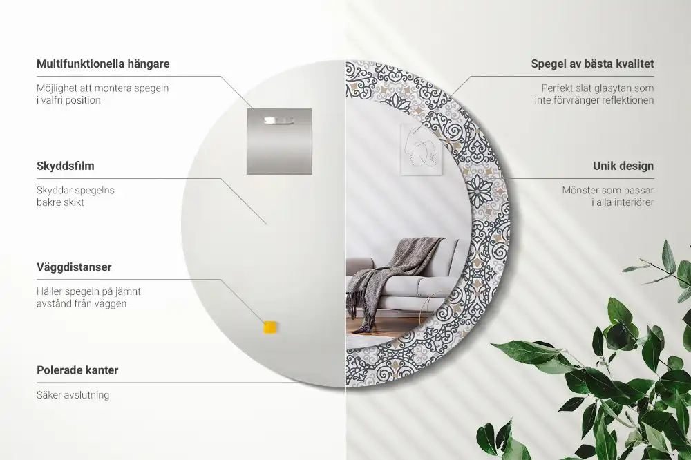 Miroir rond avec décoration ornements géométriques