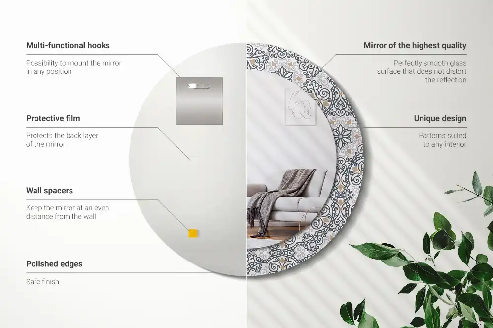 Miroir rond avec décoration ornements géométriques