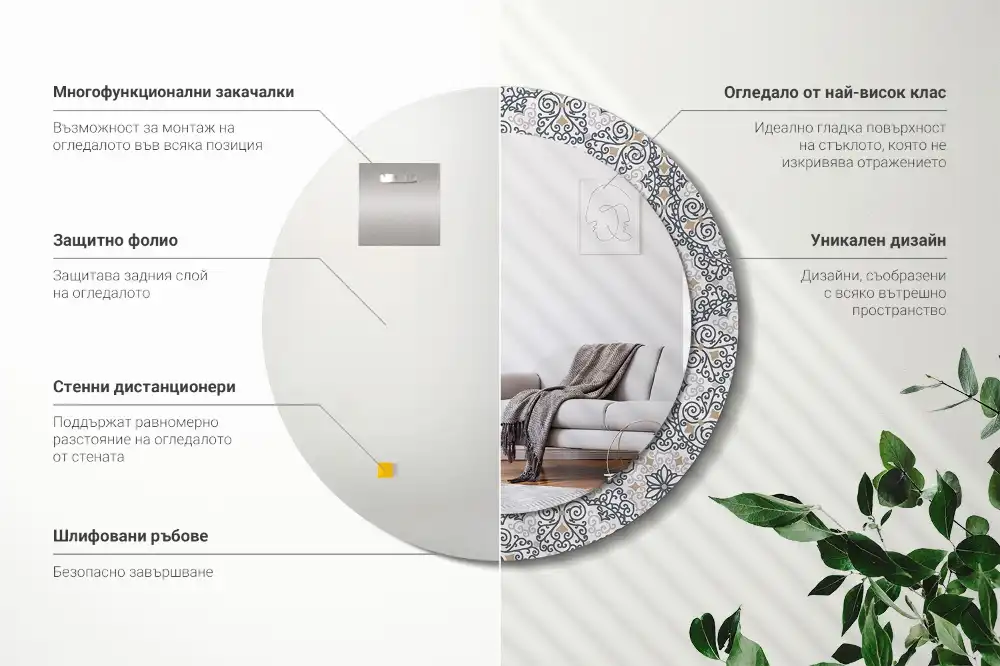 Miroir rond avec décoration ornements géométriques