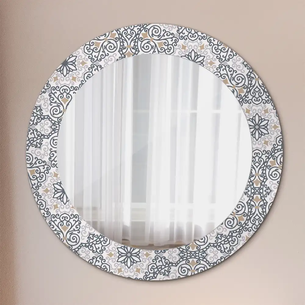 Miroir rond avec décoration ornements géométriques