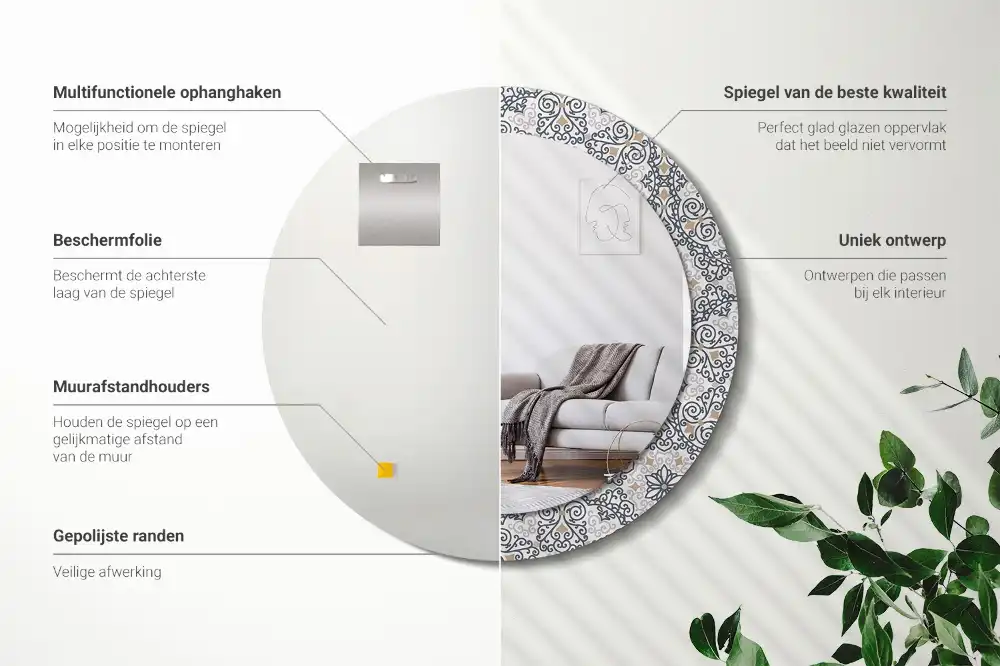 Miroir rond avec décoration ornements géométriques