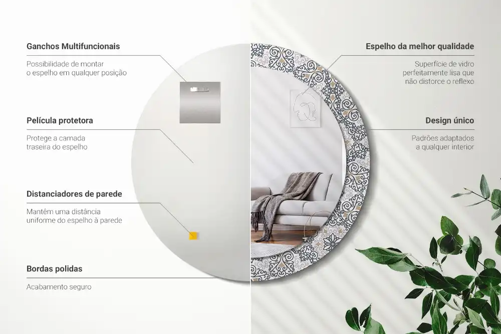 Miroir rond avec décoration ornements géométriques