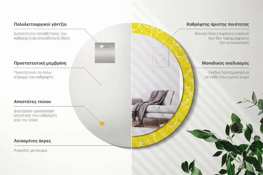 Miroir rond imprimé citrons