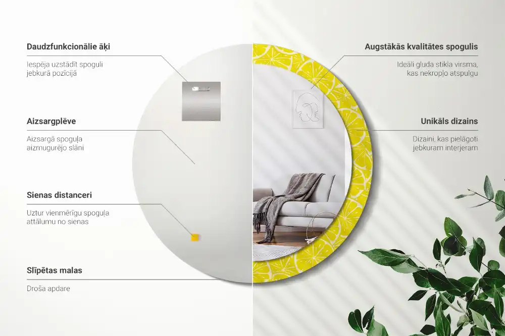Miroir rond imprimé citrons