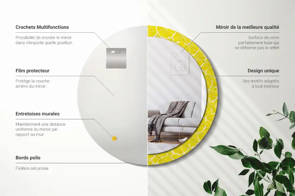 Miroir rond imprimé citrons