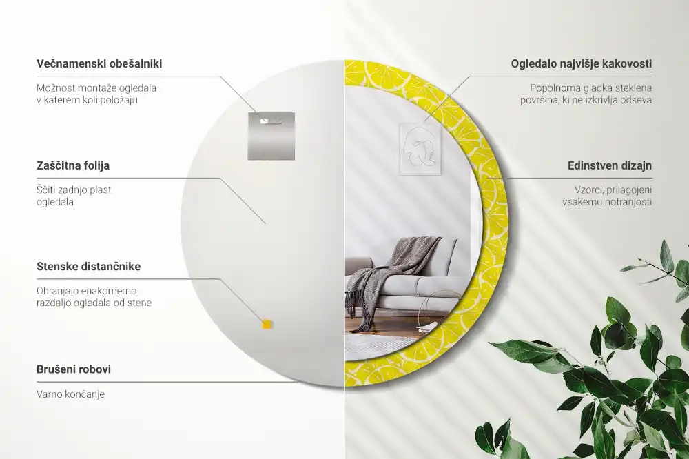 Miroir rond imprimé citrons