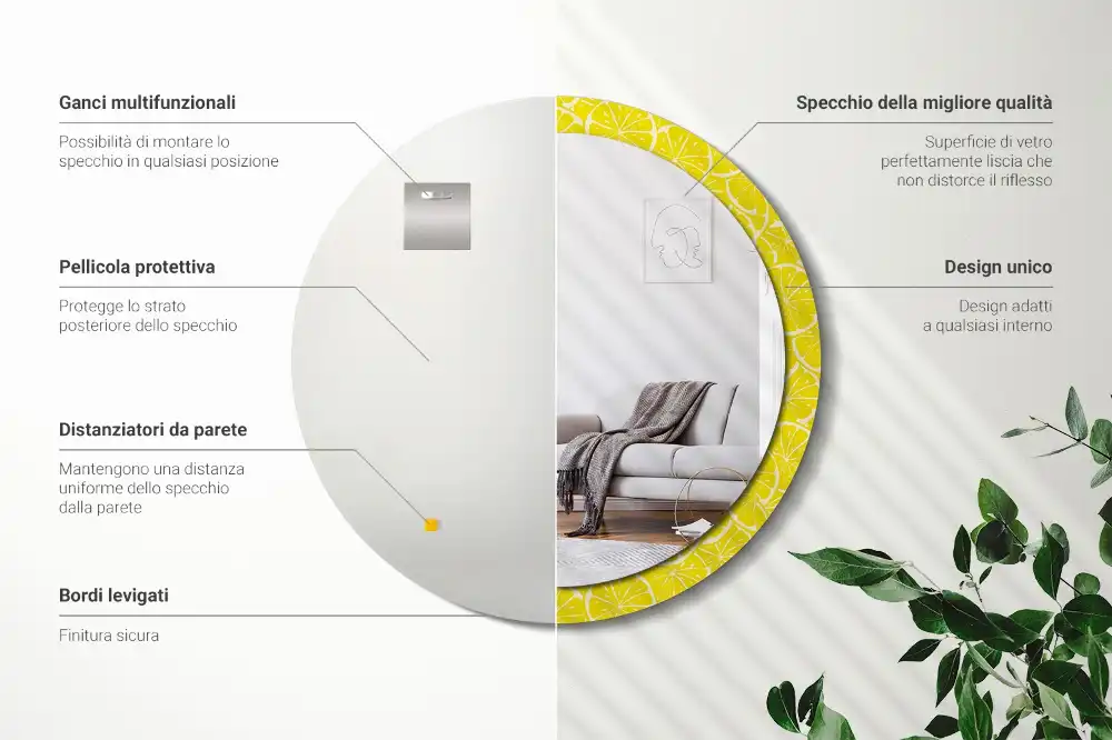 Miroir rond imprimé citrons