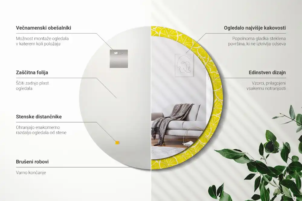 Miroir rond imprimé citrons