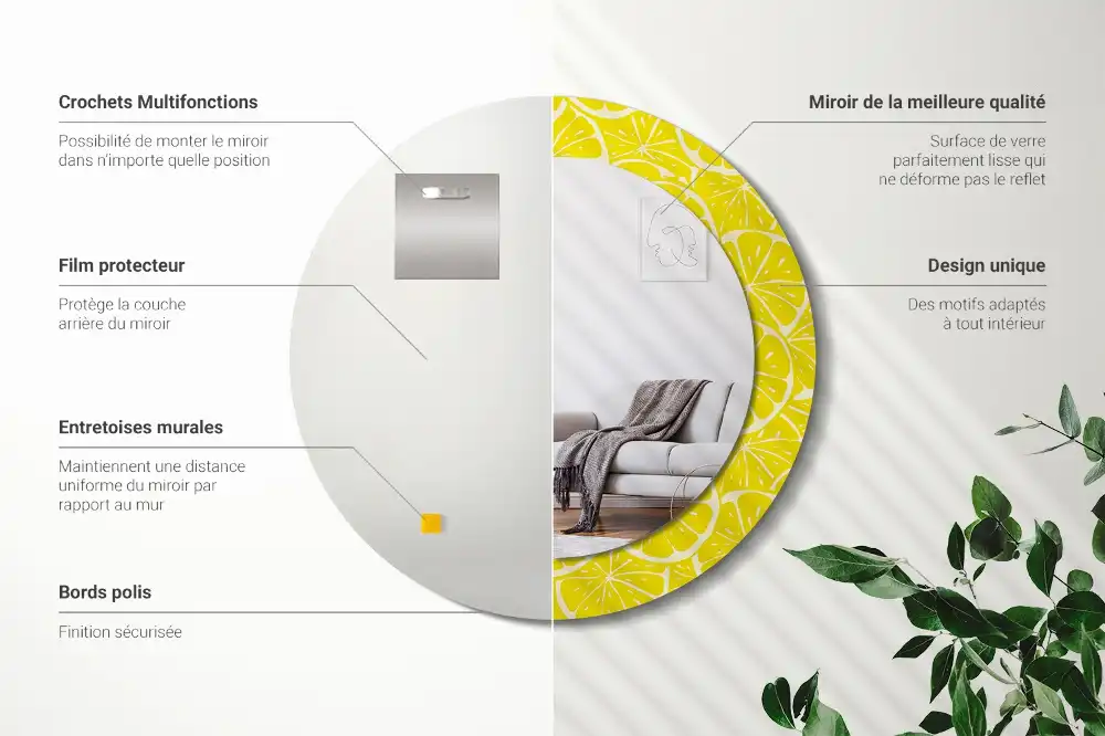 Miroir rond imprimé citrons