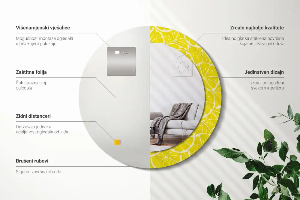 Miroir rond imprimé citrons