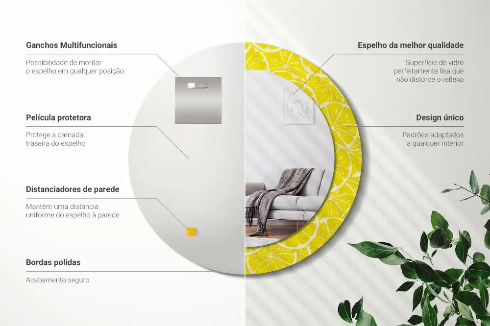 Miroir rond imprimé citrons