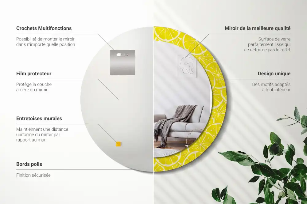 Miroir rond imprimé citrons