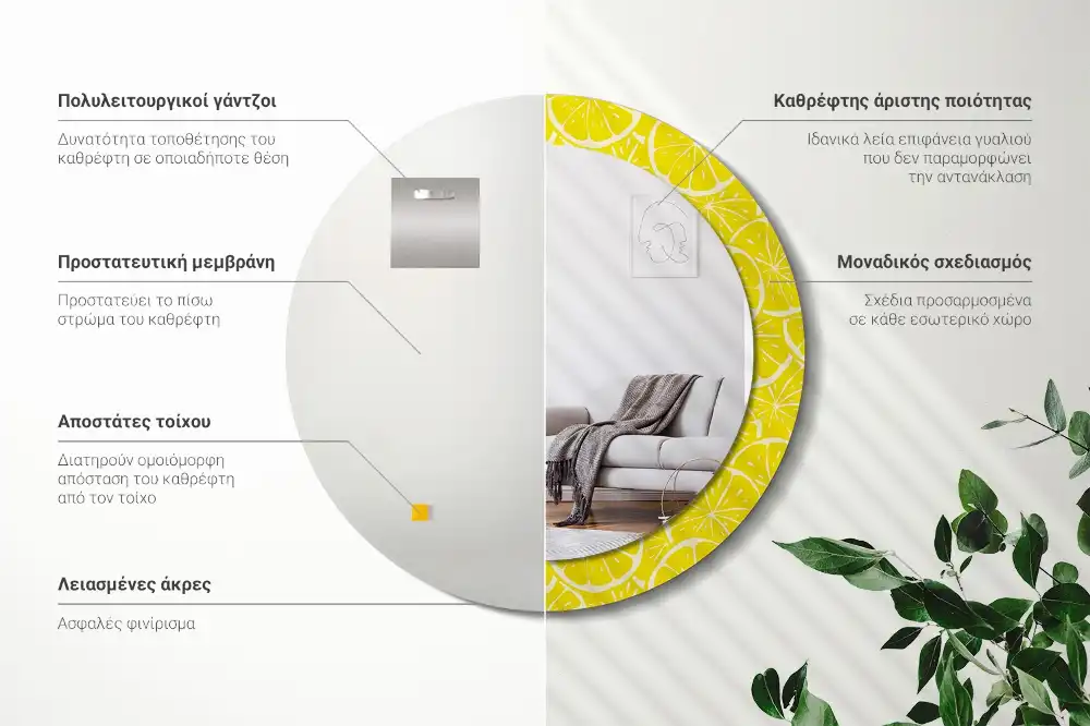 Miroir rond imprimé citrons