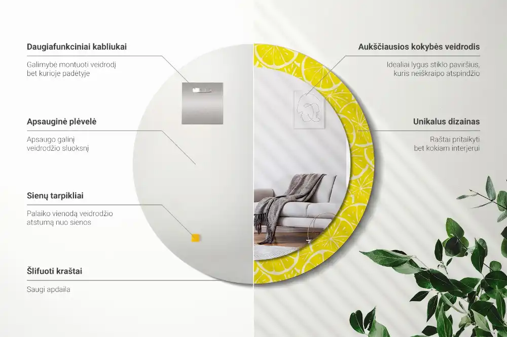 Miroir rond imprimé citrons