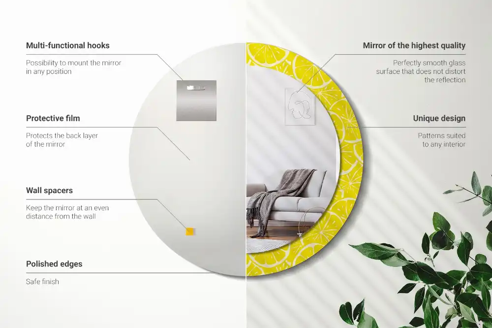 Miroir rond imprimé citrons