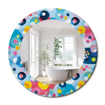 Miroir rond cadre imprimé cercles colorés