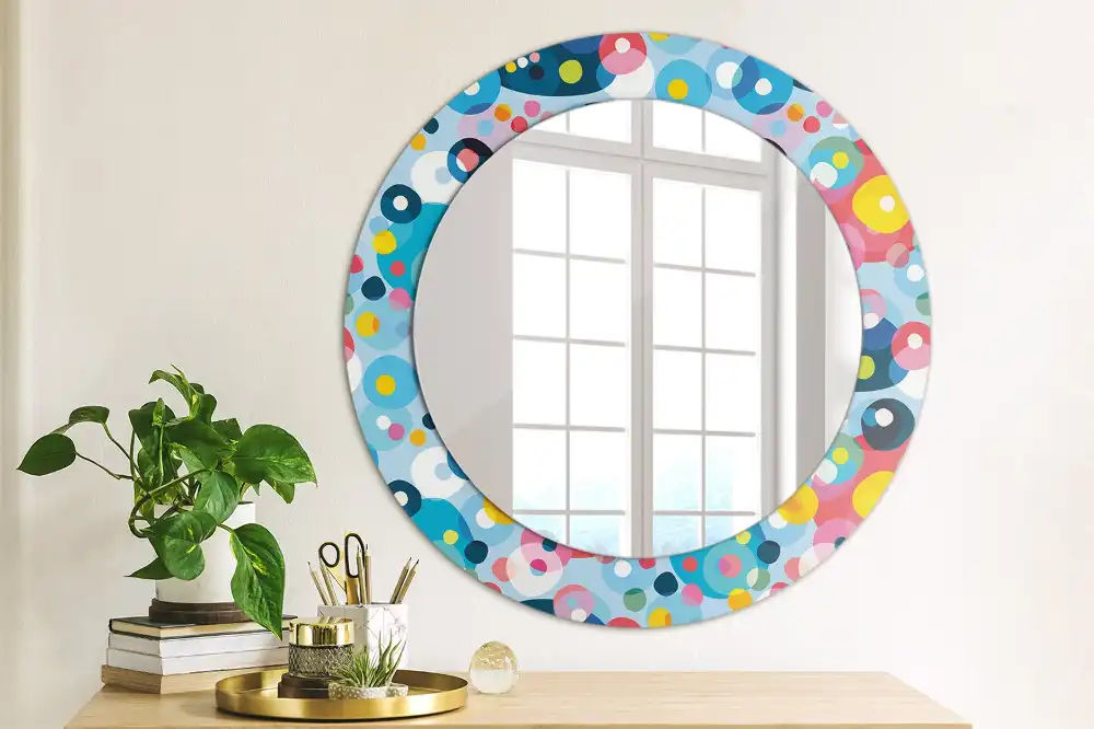 Miroir rond cadre imprimé cercles colorés