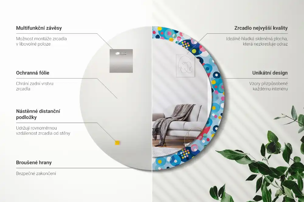 Miroir rond cadre imprimé cercles colorés