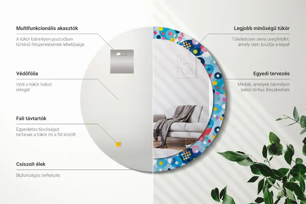 Miroir rond cadre imprimé cercles colorés
