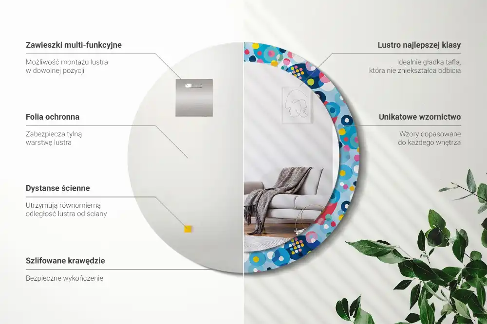 Miroir rond cadre imprimé cercles colorés