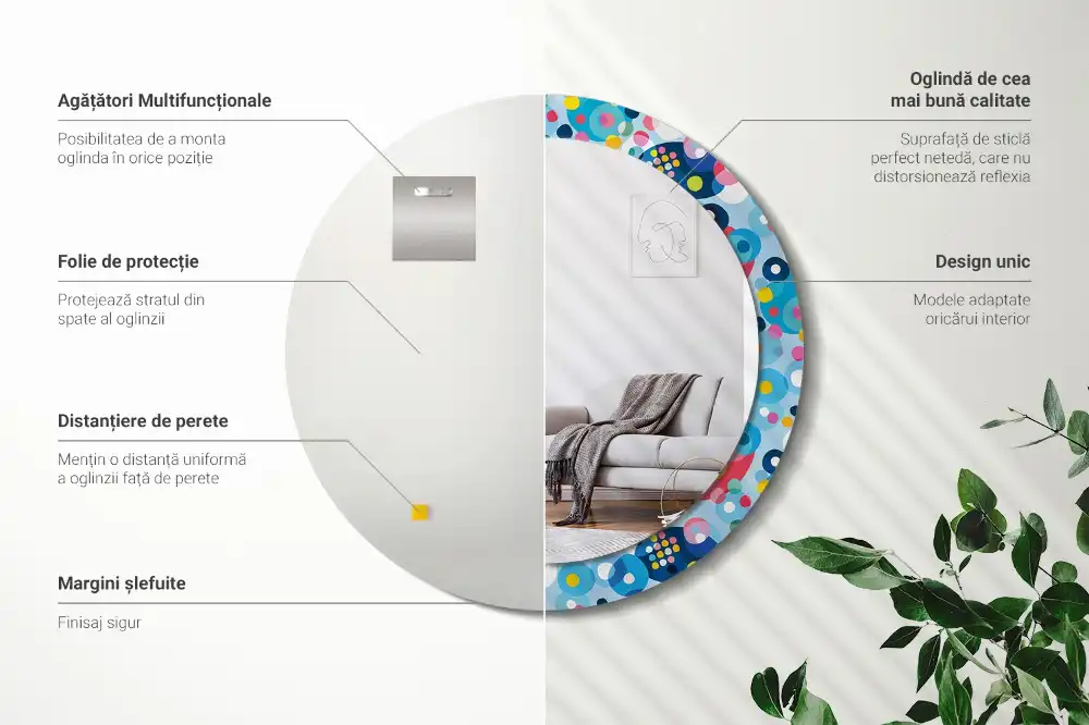Miroir rond cadre imprimé cercles colorés
