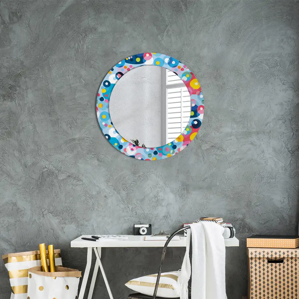 Miroir rond cadre imprimé cercles colorés