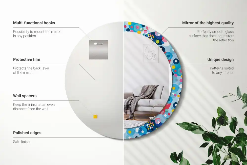 Miroir rond cadre imprimé cercles colorés
