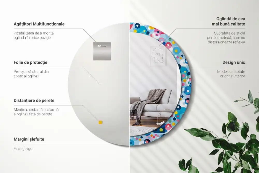 Miroir rond cadre imprimé cercles colorés