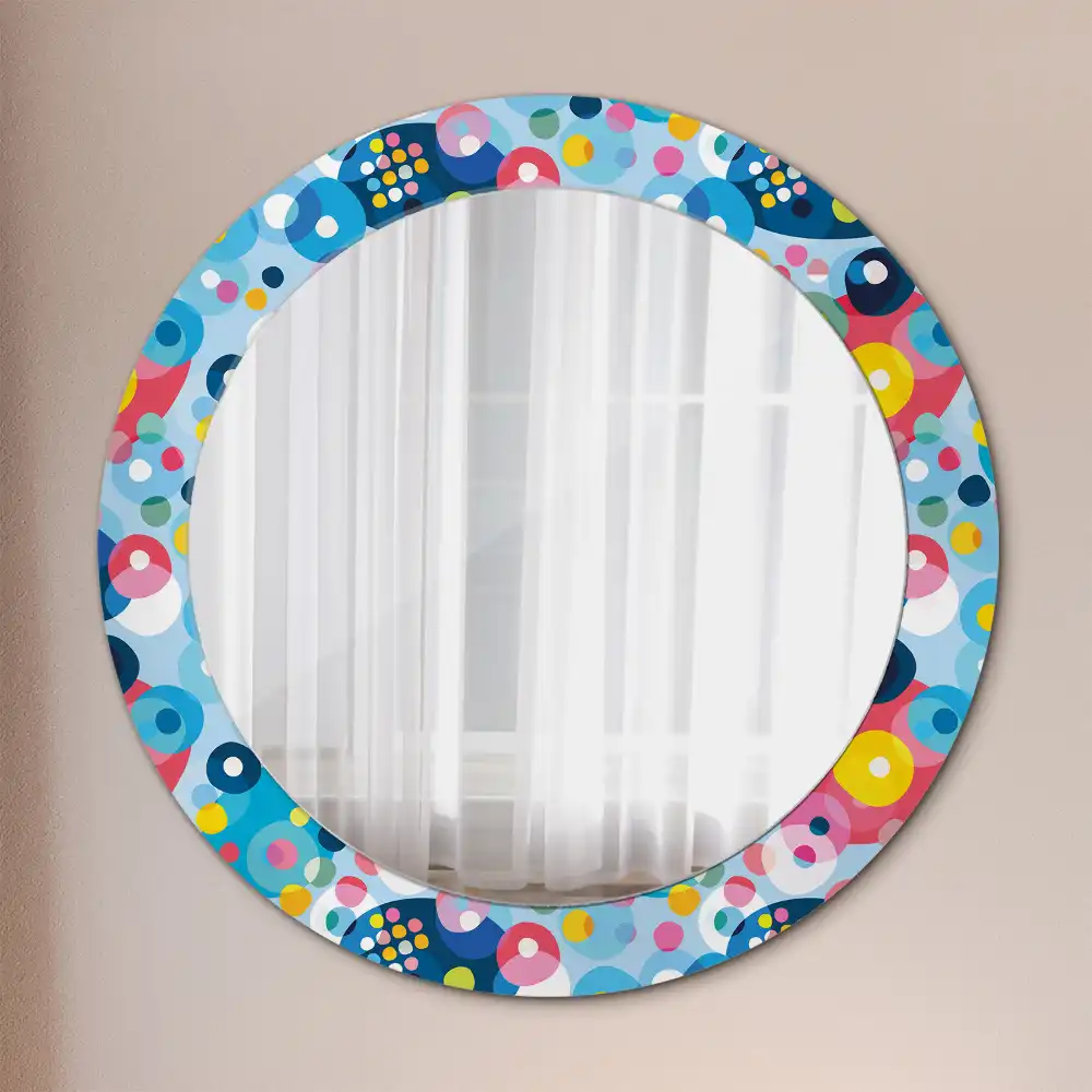 Miroir rond cadre imprimé cercles colorés