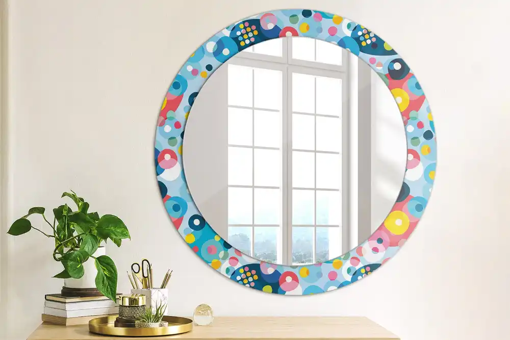 Miroir rond cadre imprimé cercles colorés