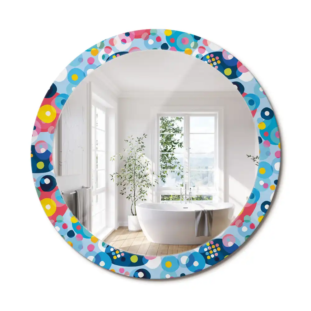 Miroir rond cadre imprimé cercles colorés