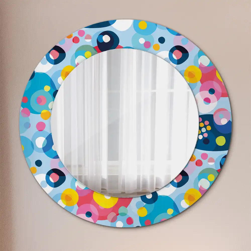 Miroir rond cadre imprimé cercles colorés