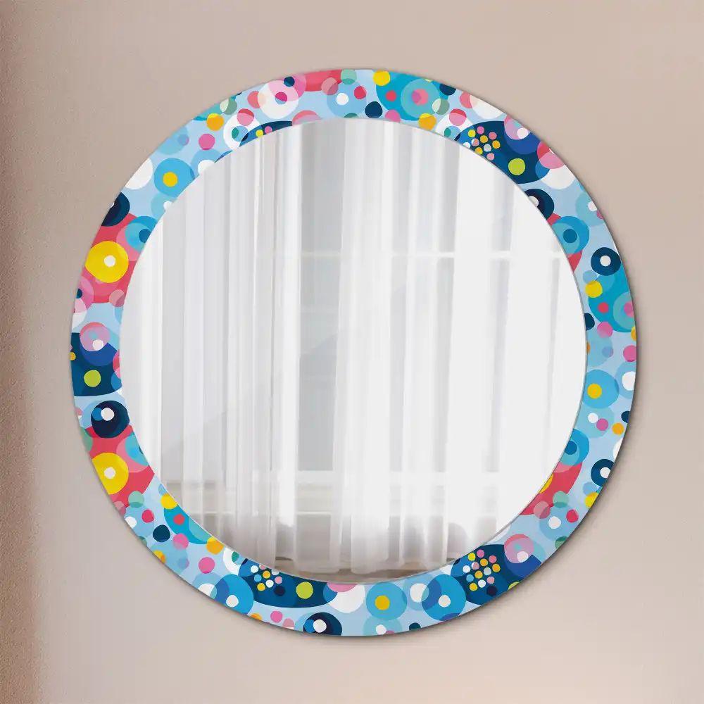Miroir rond cadre imprimé cercles colorés