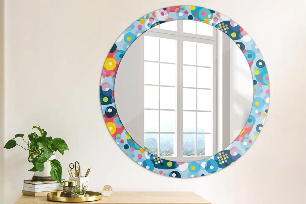 Miroir rond cadre imprimé cercles colorés
