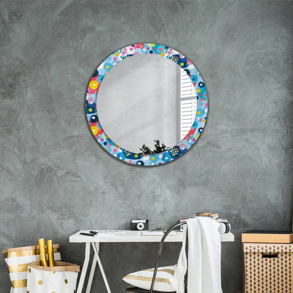 Miroir rond cadre imprimé cercles colorés