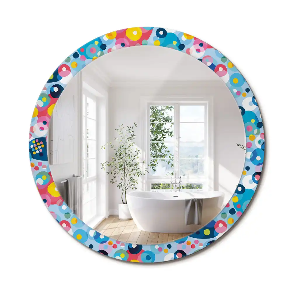Miroir rond cadre imprimé cercles colorés