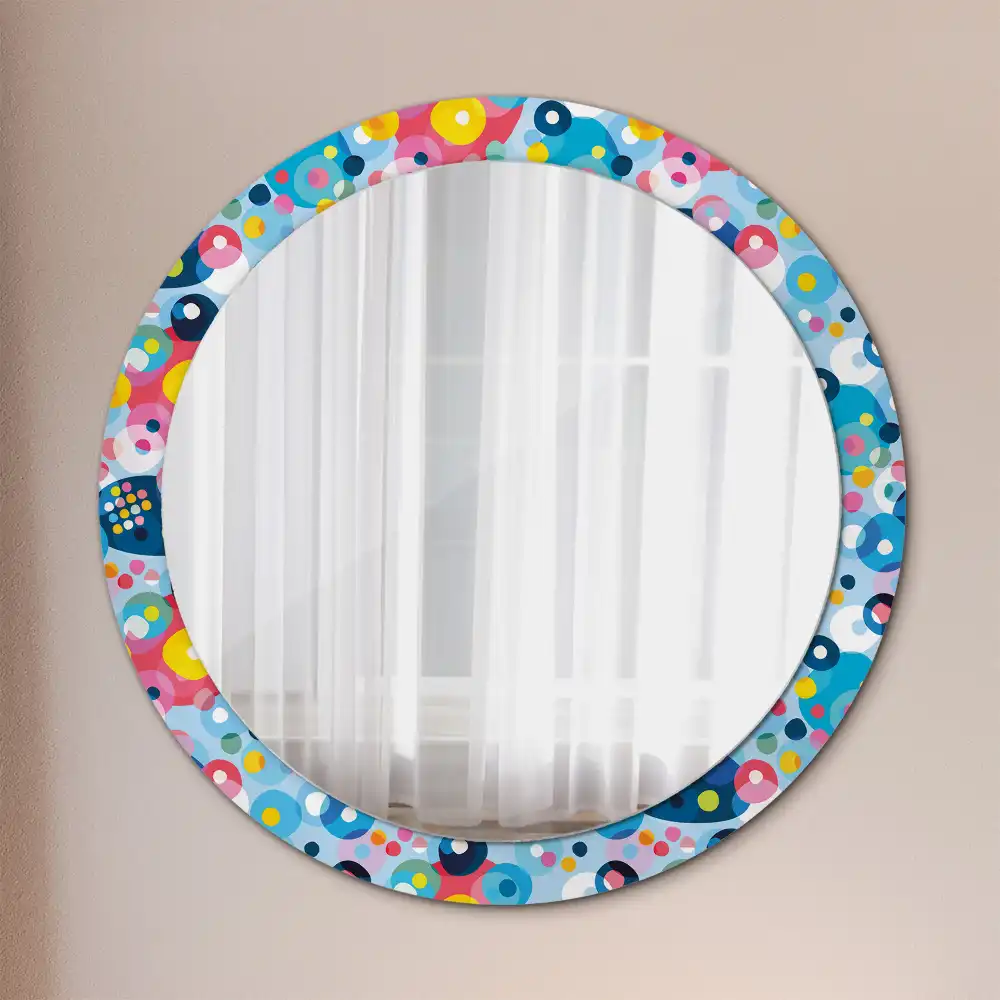 Miroir rond cadre imprimé cercles colorés