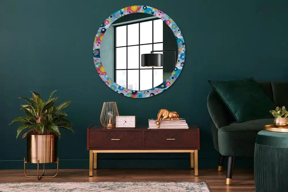 Miroir rond cadre imprimé cercles colorés