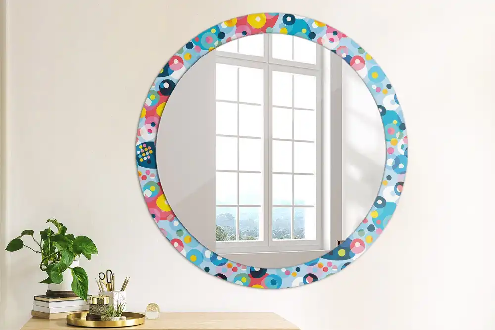 Miroir rond cadre imprimé cercles colorés