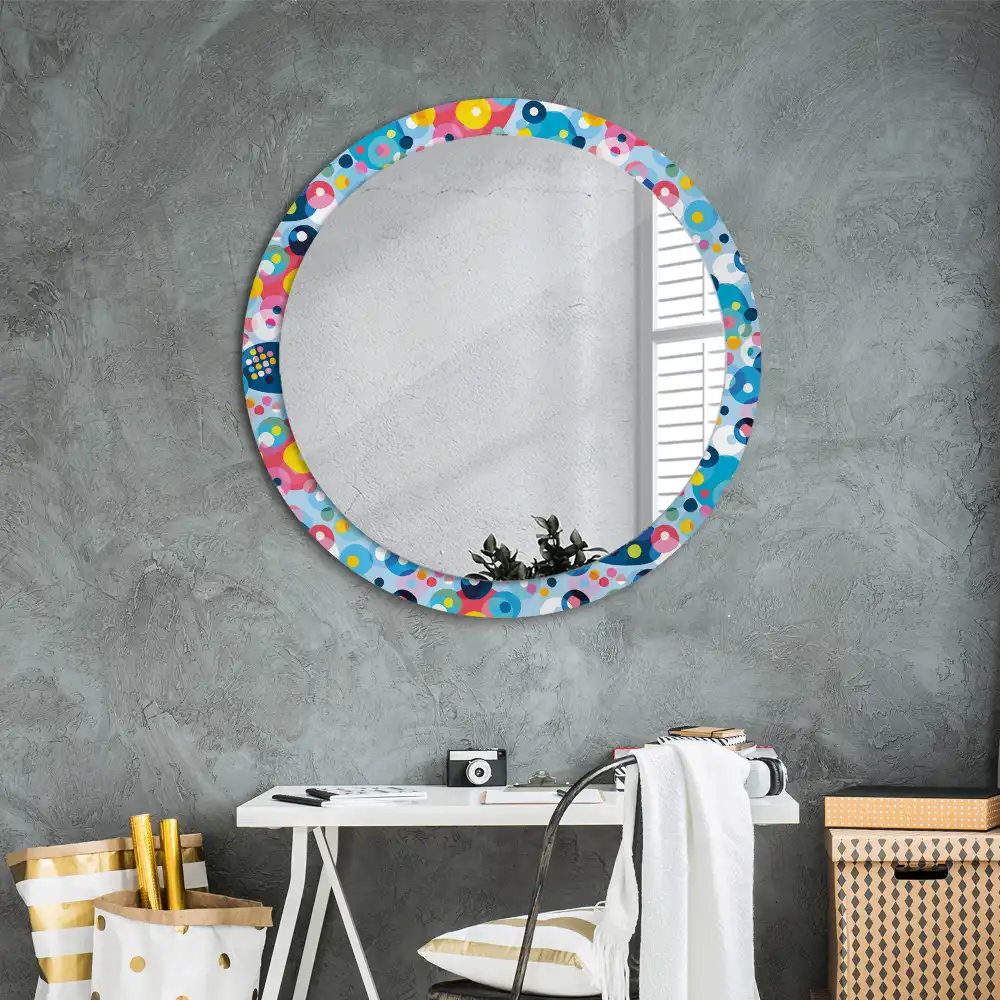 Miroir rond cadre imprimé cercles colorés