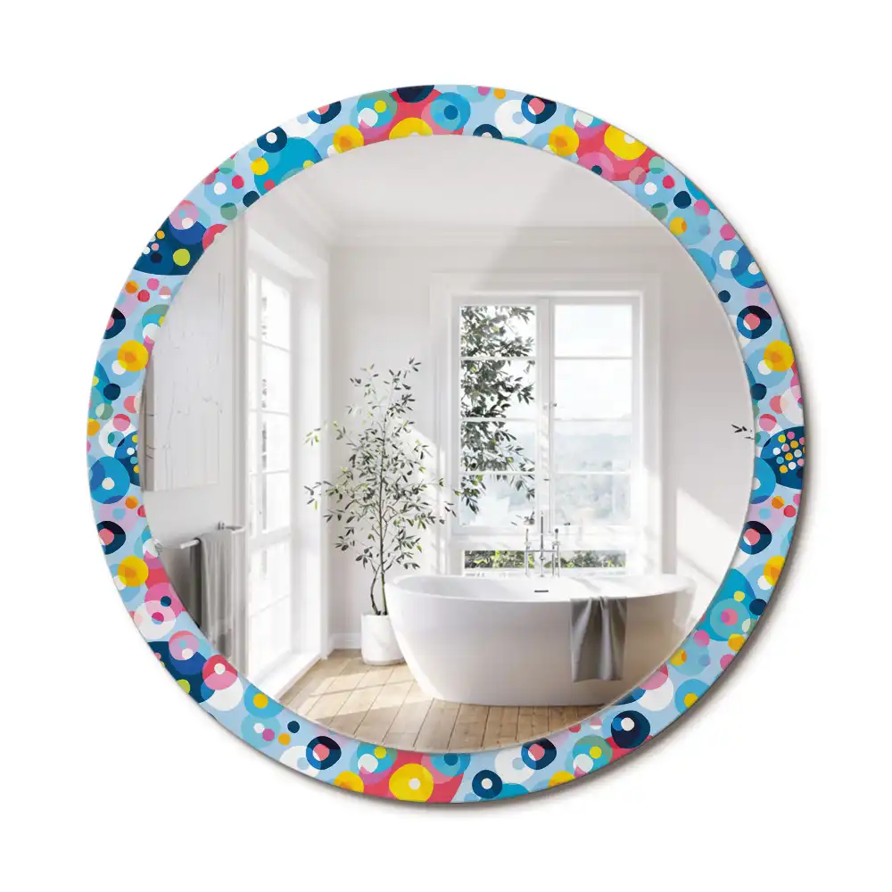 Miroir rond cadre imprimé cercles colorés