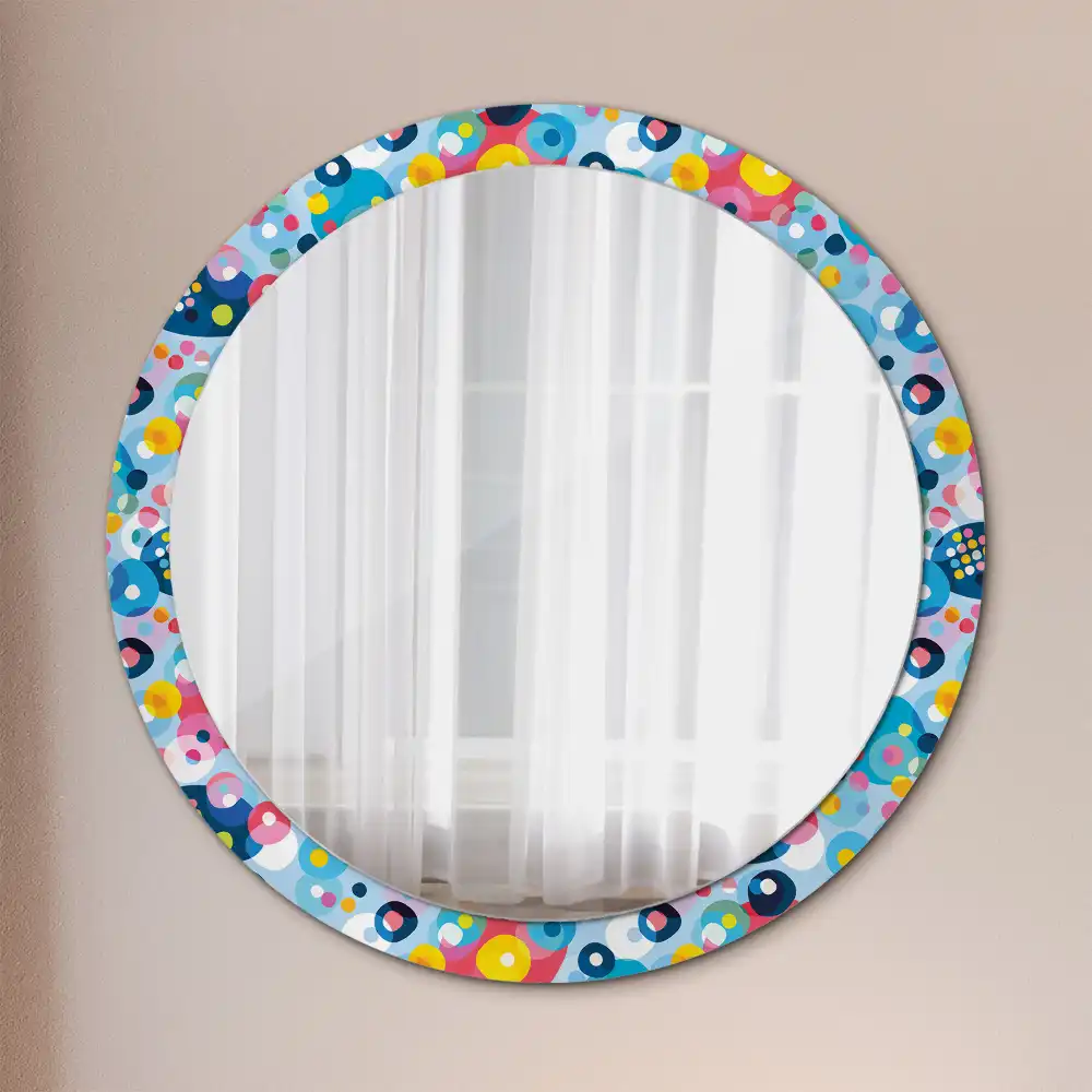 Miroir rond cadre imprimé cercles colorés
