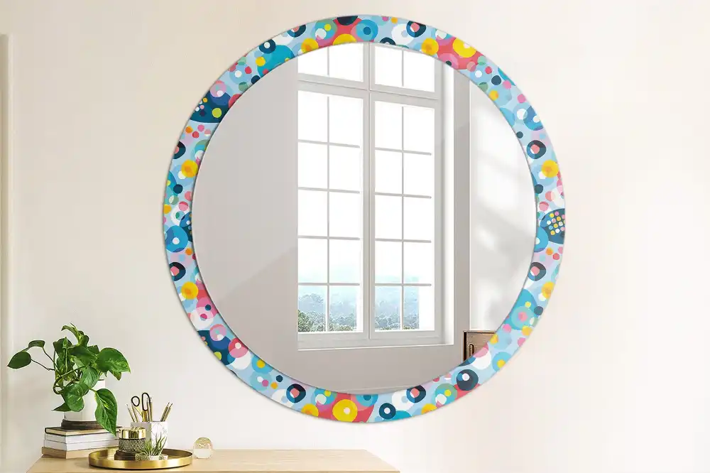Miroir rond cadre imprimé cercles colorés