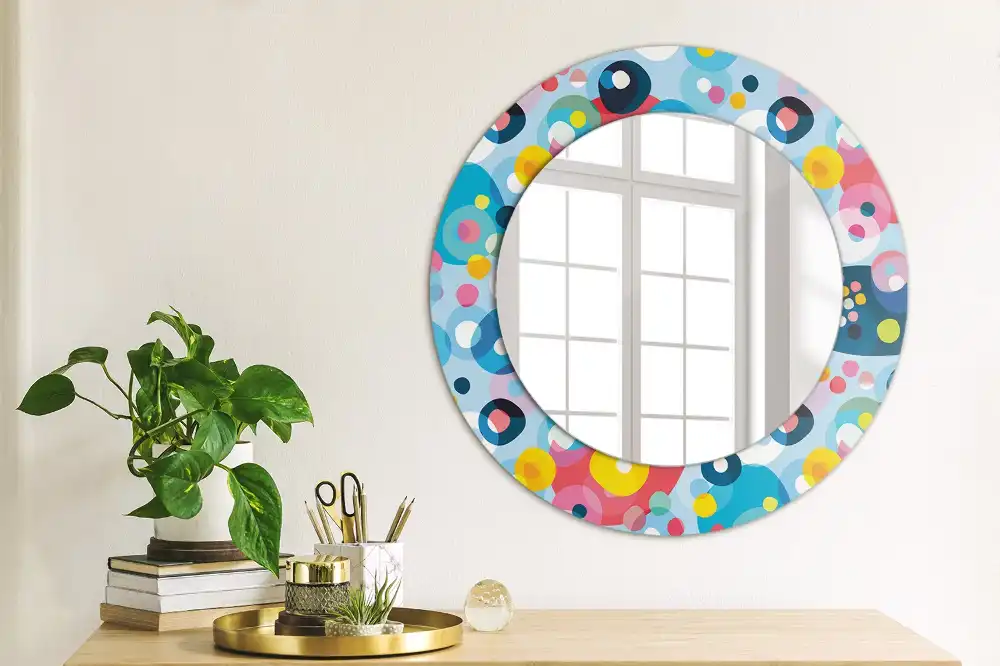 Miroir rond cadre imprimé cercles colorés