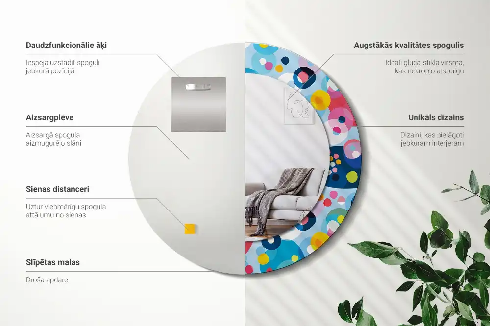 Miroir rond cadre imprimé cercles colorés