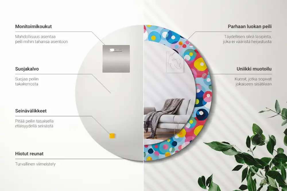 Miroir rond cadre imprimé cercles colorés