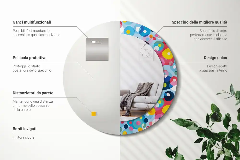 Miroir rond cadre imprimé cercles colorés