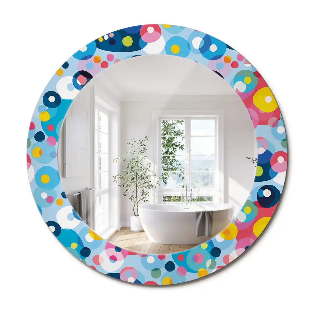 Miroir rond cadre imprimé cercles colorés